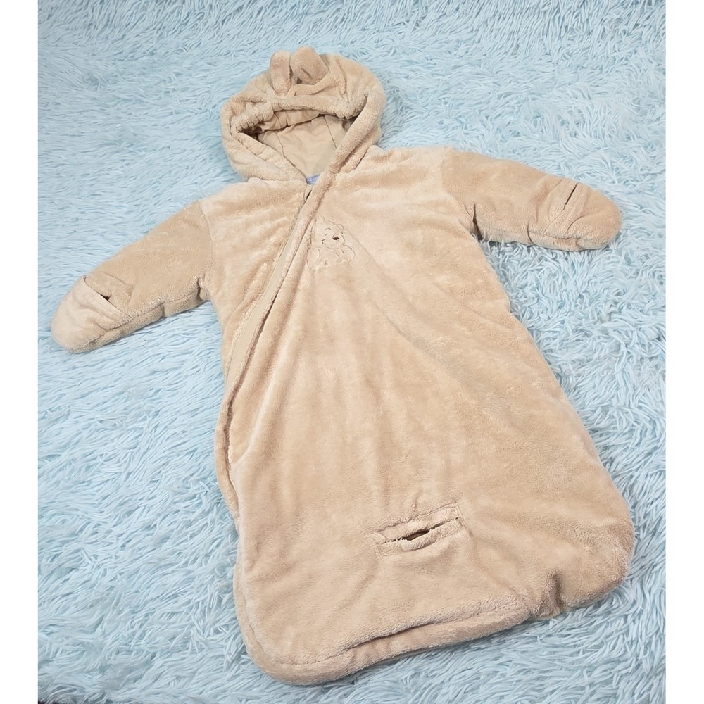 Disney Winnie the Pooh Fleece Bunting Bag Beige Infant 0-9M Hooded Pram Snowsuit